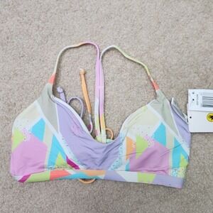Body Glove Ruth Bikini Top‎ Geometric Print Padded Swim Top Lace Up Back Size S